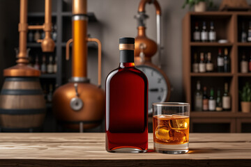 Realistic whiskey bottle mockup featuring detailed label design and premium packaging. Perfect for showcasing branding, label design, and packaging for craft spirits and premium whiskey products.