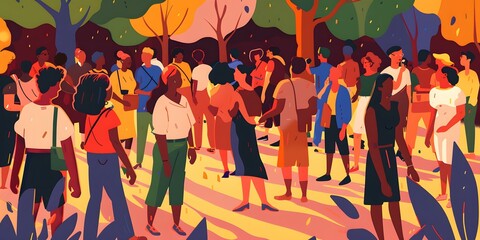 People Gathering in a Park Illustration