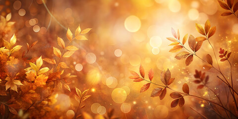 Wall Mural - golden autumn lightscape: a mesmerizing close-up of fiery orange leaves bathed in warm, bokeh-filled