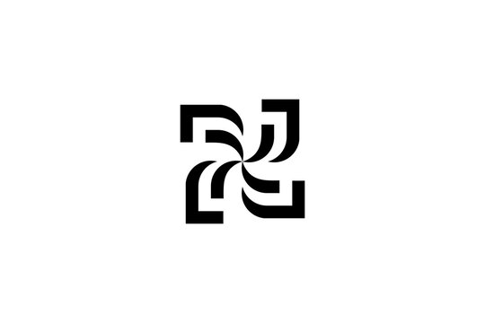 Modern black geometric shape logo. Conveys movement and connection. Perfect for tech, innovation, and futuristic brands. Clean and modern aesthetic.