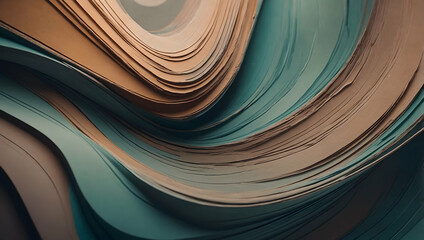 Poster - Chromatic Contour: A captivating abstract composition of undulating paper sheets in earthy tones and cool blues. 
