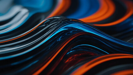 Poster - Molten Data Streams: Abstract waves of blue and orange digital energy flow and ripple, depicting the dynamic nature of information in the digital age.