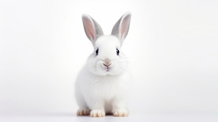 cute animal pet rabbit or bunny white color smiling and laughing isolated with copy space for easter background, rabbit, animal, pet, cute, fur, ear, mammal, background, celebration, generate by AI