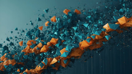 Poster - Abstract Geometric Landscape: A mesmerizing abstract landscape composed of vibrant blue and orange cubes, evoking a sense of depth and intricate beauty. The image's captivating texture and dynamic com