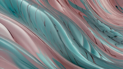 Poster - Serene Flow: Abstract Teal and Coral Waves 