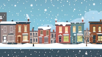 Wall Mural - Snowy Day in a Winter Town