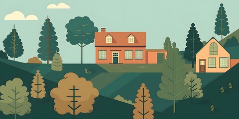 Two Houses in the Green Woods Illustration