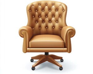 Realistic and minimalist illustration of a luxury leather office chair in pastel brown.