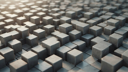 Poster - Abstract Grey Cubes: A mesmerizing abstract pattern of grey cubes, illuminated by a soft, warm light, creating a sense of depth and texture.  