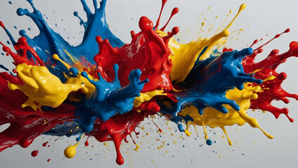 Poster - Chromatic Chaos: A vibrant explosion of primary colors, captured in a freeze-frame of artistic energy. 