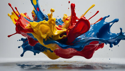 Poster - Chromatic Chaos: A vibrant explosion of primary colors, captured in a freeze-frame of artistic energy. 