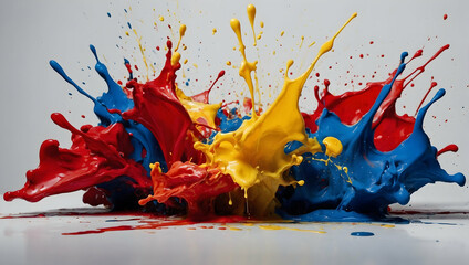 Poster - Chromatic Chaos: A vibrant explosion of primary colors, captured in a freeze-frame of artistic energy. 