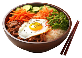 Canvas Print - PNG 3d cartoon realistic bibimbap chopsticks meal food.