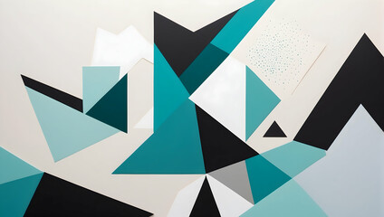 Wall Mural - Abstract Geometric Shapes in Teal and Black: A minimalist geometric design with intersecting lines and curves, featuring teal, black, and white. The dynamic composition creates a sense of depth 