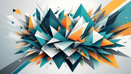Poster - geometric symphony: a vibrant explosion of teal, orange, and white abstract shapes creates a dynamic