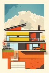 Sticker - Modern Architecture House Illustration With Colorful Design