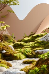 Wall Mural - Green Moss Landscape with Abstract White Walls