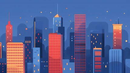 Wall Mural - Night City Skyline Illustration