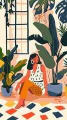 Poster - Woman Sitting in a Room Full of Plants