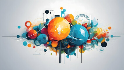 Poster - global innovation explosion: a vibrant, abstract 3d rendering of earth erupting with colorful shapes