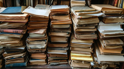 Wall Mural - Old archive books. A large number of old books in archive on the shelves.