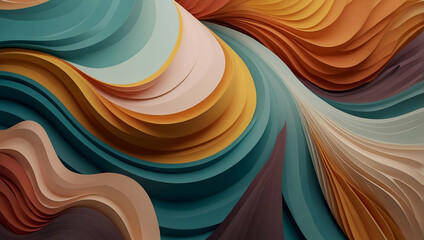 Poster - Chromatic Currents: A mesmerizing flow of vibrant paper waves, meticulously crafted in a captivating 3D render. This abstract masterpiece evokes the fluidity of emotions, the beauty of nature's curves