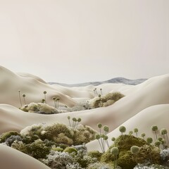 Sticker - Minimalist Desert Landscape with Lush Green Moss