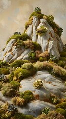 Poster - Green Moss And Succulents On Rock Mountain