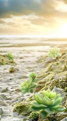 Sticker - Green Succulents on a Sandy Beach