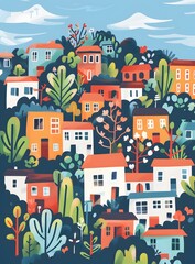 Sticker - Colorful Illustration of Houses in a Forest