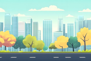 Sticker - Modern City Skyline With Trees and Road