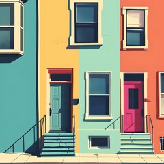 Wall Mural - Colorful Row Houses with Doors and Windows