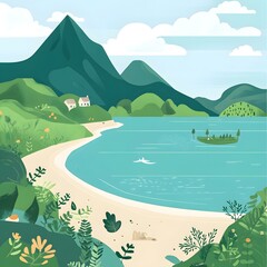 Poster - Beautiful Mountain Lake Landscape Illustration