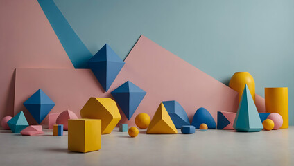 Wall Mural - Geometric Playground: A vibrant symphony of shapes and colors for playful and modern designs