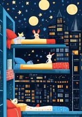 Poster - Nighttime View From Bunk Bed with Cute Animals