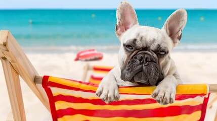 Poster - french bulldog dog on a beach chair