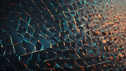 Poster - Crystalline Sunset: A mesmerizing expanse of geometric facets, bathed in the warm glow of a digital sunset. 
