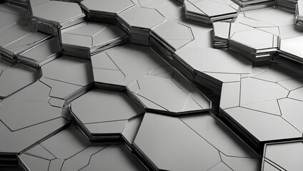 Poster - Hexagonal Harmony: A monochromatic symphony of futuristic hexagons, meticulously arranged in a mesmerizing 3D render. 