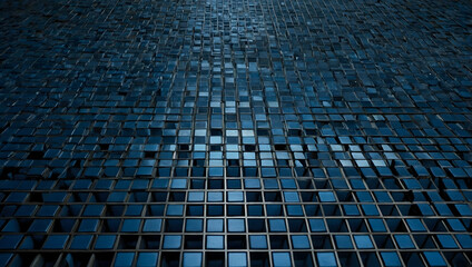 Poster - Abstract Blue Grid: A mesmerizing digital abstract background with a grid of blue squares, creating a sense of depth and perspective. Perfect for tech, science, and modern design projects.