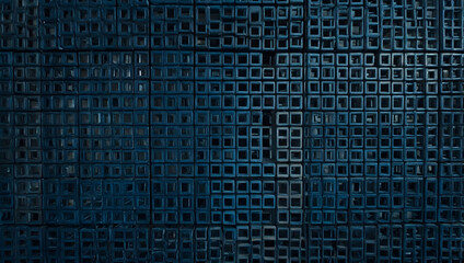 Poster - Azure Gridlock: A mesmerizing close-up of a deep blue geometric pattern, resembling a network of interconnected squares.  