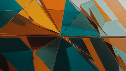 Wall Mural - Abstract Geometry in Teal and Orange:  A mesmerizing abstract background featuring a dynamic interplay of teal and orange geometric shapes, creating a sense of movement and depth. 