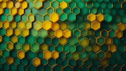 Poster - Abstract Hexagon Pattern:  A mesmerizing abstract pattern of green and yellow hexagons. The geometric shapes create a sense of order and repetition, while the vibrant colors evoke energy and dynamism.