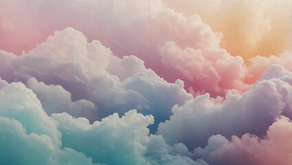 Sticker - Dreamy Pastel Cloudscape:  A breathtaking view of fluffy, pastel-hued clouds against a radiant sky.  Perfect for creating a serene and ethereal mood.  Ideal for dreamlike themes, magical illustrations