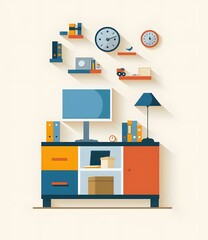 Sticker - Modern Office Interior Design With Flat Style