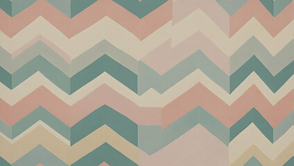 Wall Mural - Abstract Geometric Chevron Pattern:  A seamless, retro-inspired chevron pattern in soft pastel hues of pink, teal, and beige. Ideal for contemporary design projects, home decor, and digital background