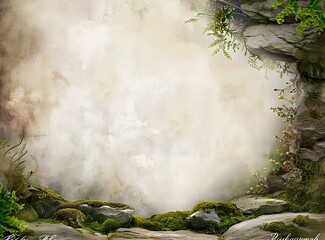 Sticker - Fantasy Background with Green Moss and Stones