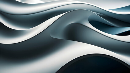 Poster - Fluid Dynamics: An abstract grayscale close-up of smooth, flowing waves, ideal for design, technology, or architectural themes. 