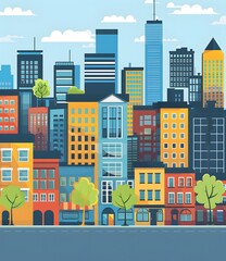 Sticker - Cityscape Illustration With Buildings and Trees