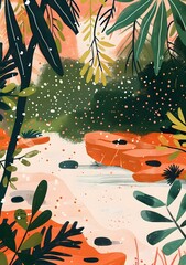 Wall Mural - Tropical Jungle Landscape Illustration