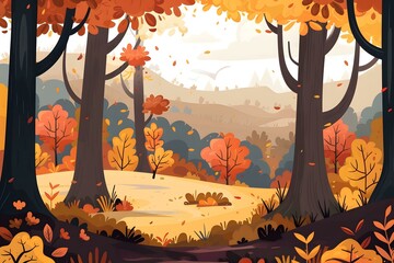 Canvas Print - Autumn Forest Landscape Illustration